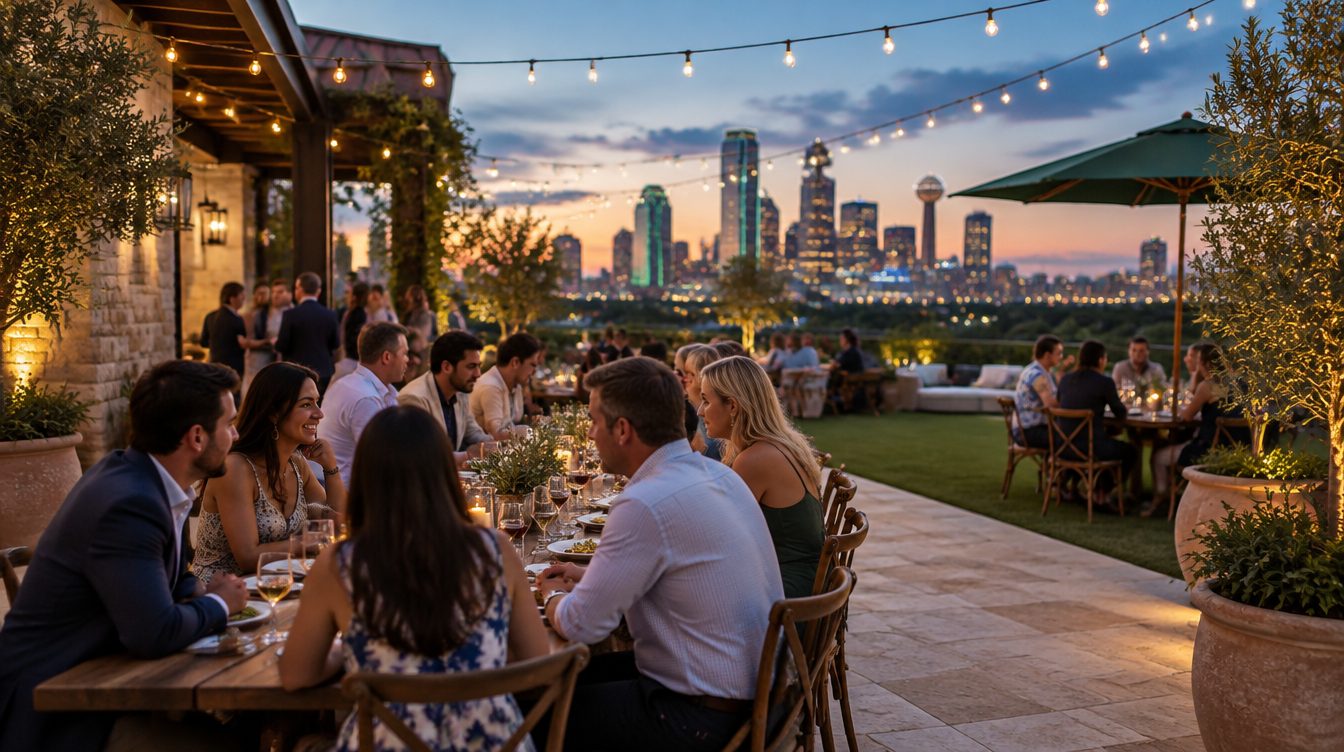 Restaurant patio at dusk